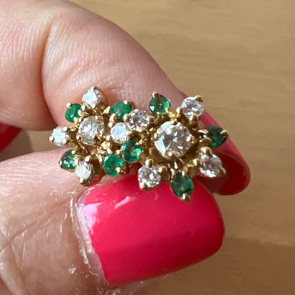 VINTAGE 14K YELLOW GOLD DIAMONDS & EMERALDS STUDS & EARRINGS JACKETS VERSATILE - Picture 15 of 16